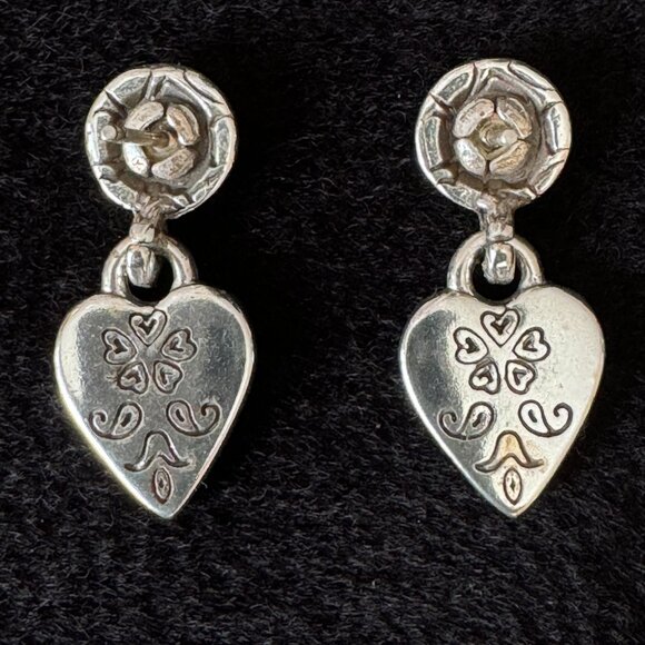 Vintage Brighton Ophelia Heart Dangle Earrings Silver Post Floral Retired - Picture 2 of 4